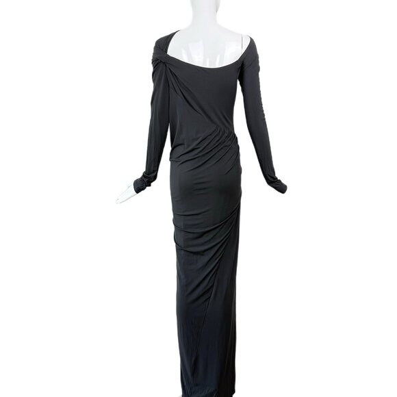 DONNA KARAN black long sleeve maxi dress evening gown ruched cut out - Picture 7 of 8